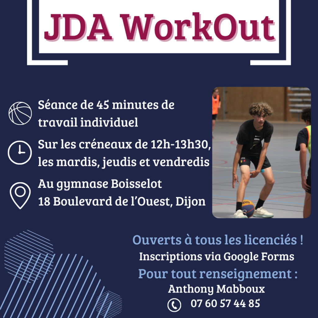 Flyer présentant le programme "JDAWorkout", qui propose des es entraînements individuels.